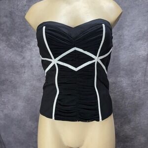 Y2K Bebe Strapless Corset Tube Top Size XS Black White Geometric Sweetheart